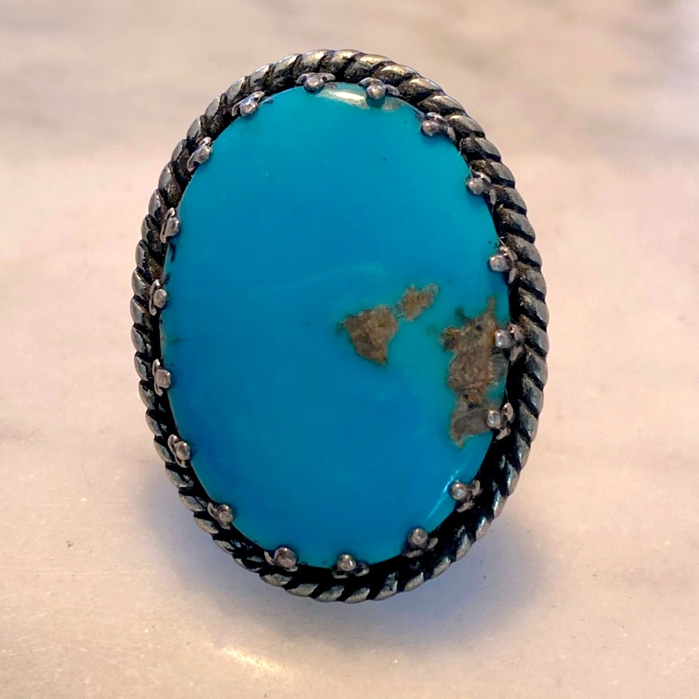 Vintage Native American Jane Popovich Fred Harvey Navajo Sterling Turquoise Ring